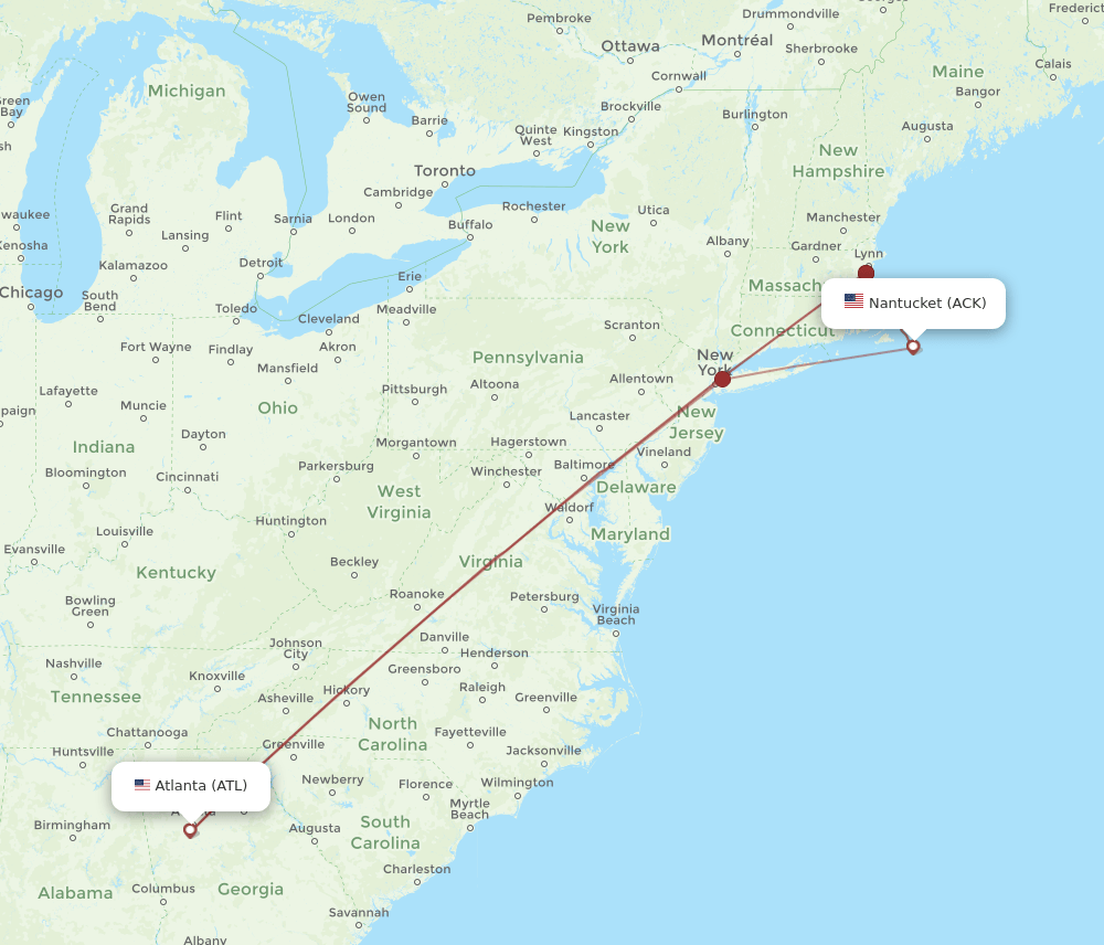 ATL-ACK flight routes
