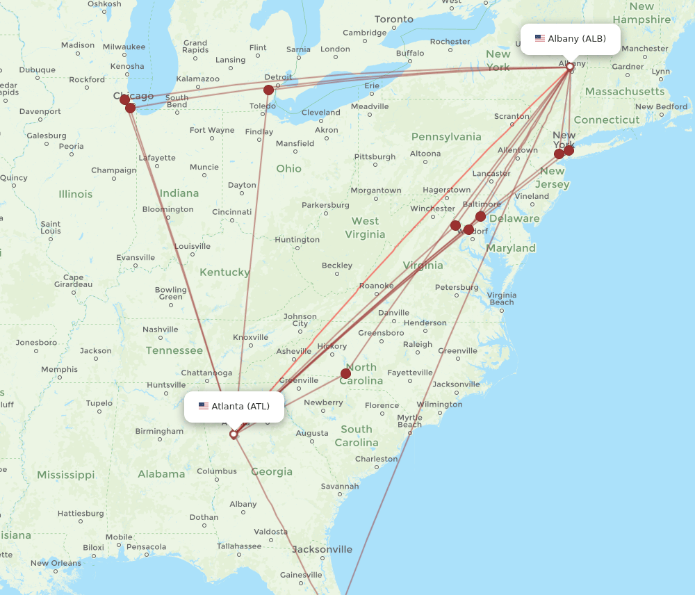 ATL-ALB flight routes
