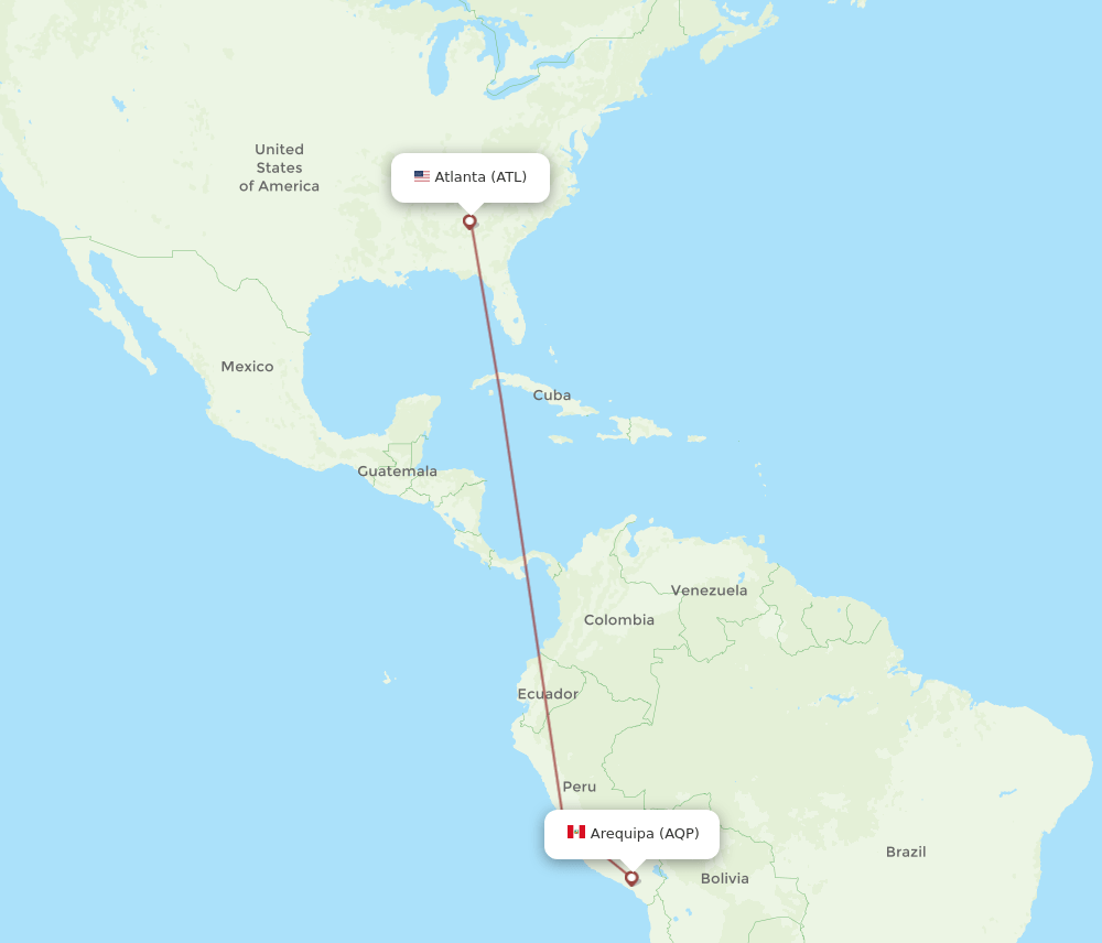 Arequipa - Atlanta route map and flight paths
