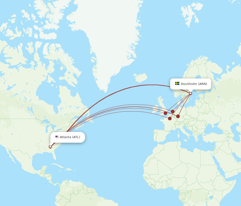 ATL-ARN flight routes