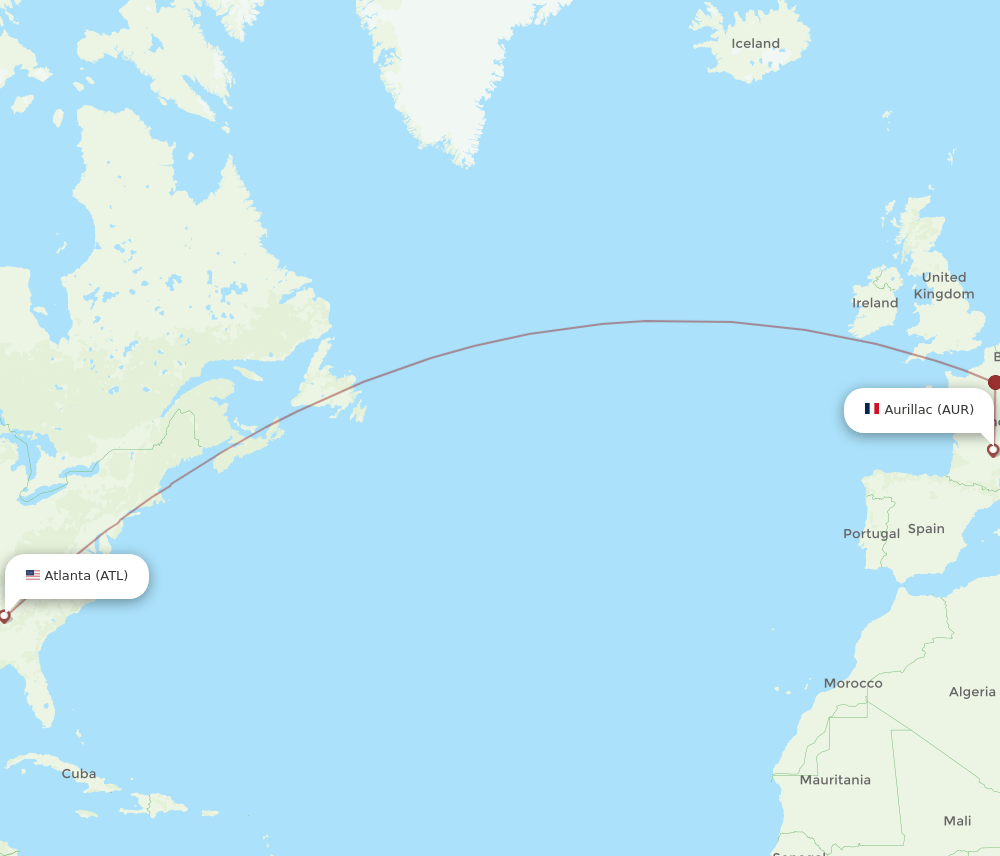 Aurillac - Atlanta route map and flight paths