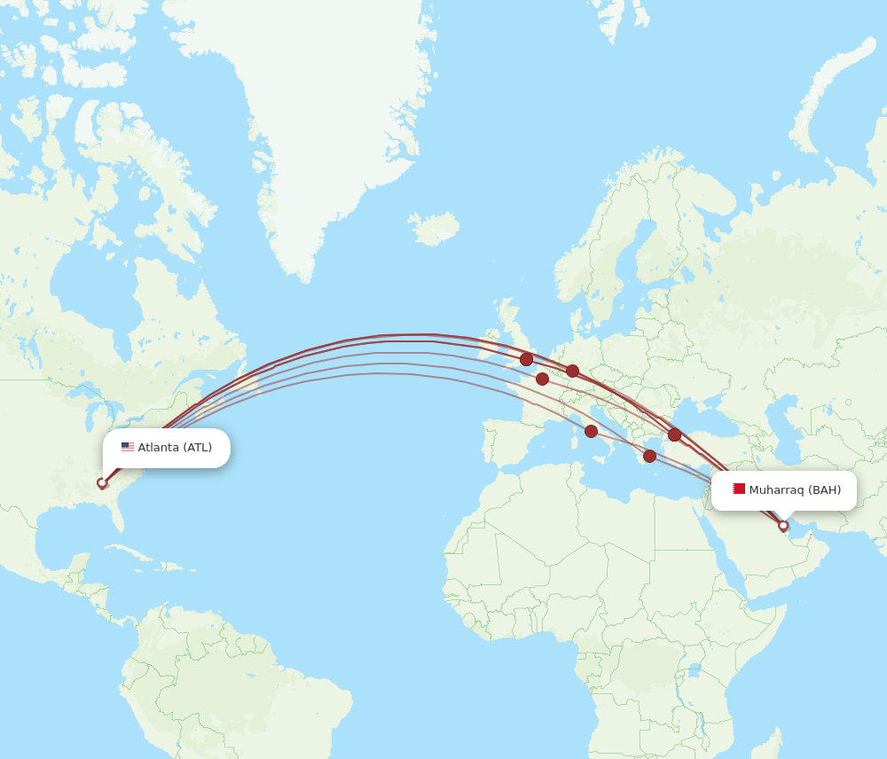 ATL to BAH flights and routes map