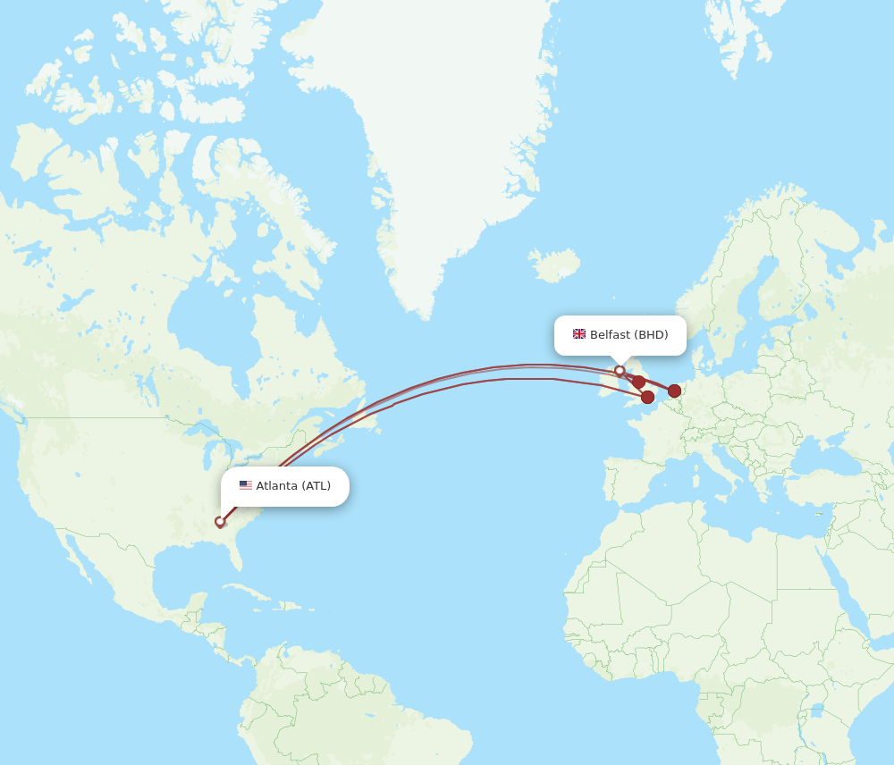ATL to BHD flights and routes map