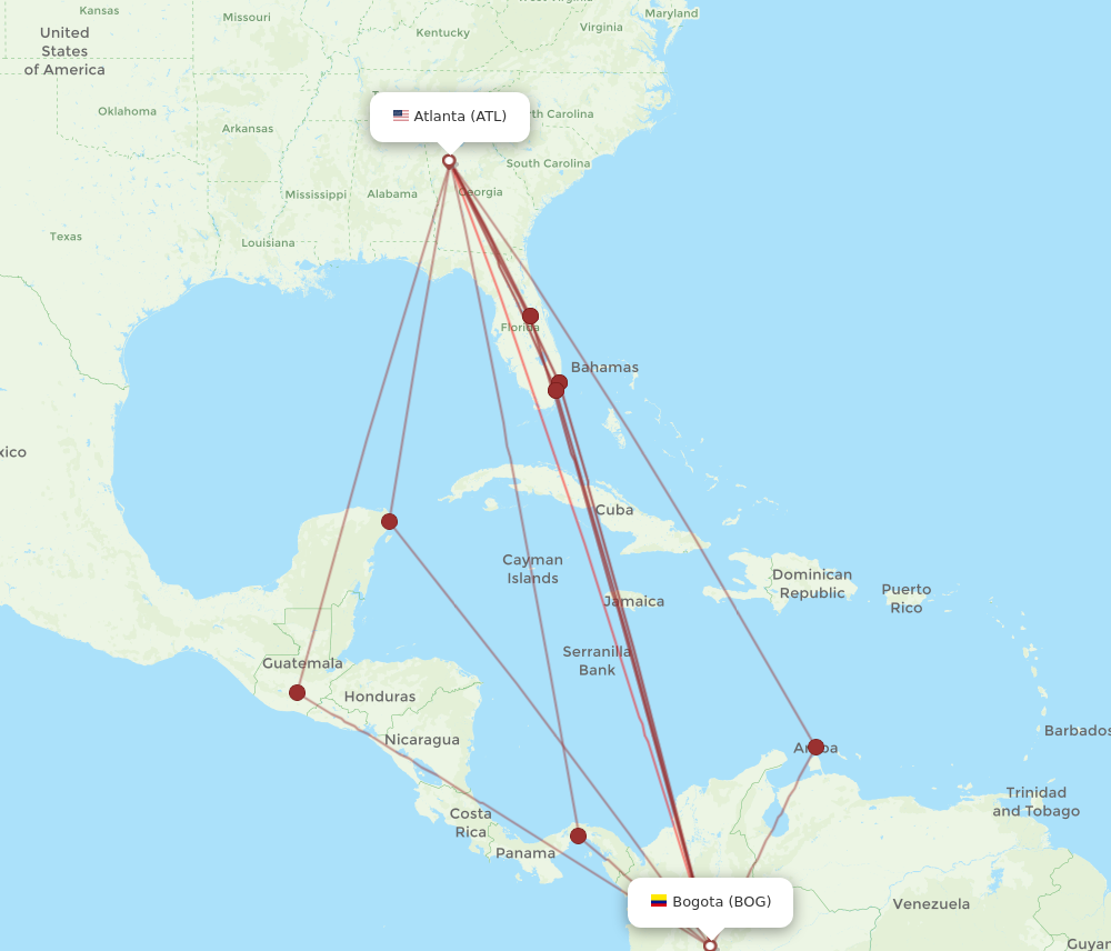 ATL to BOG flights and routes map