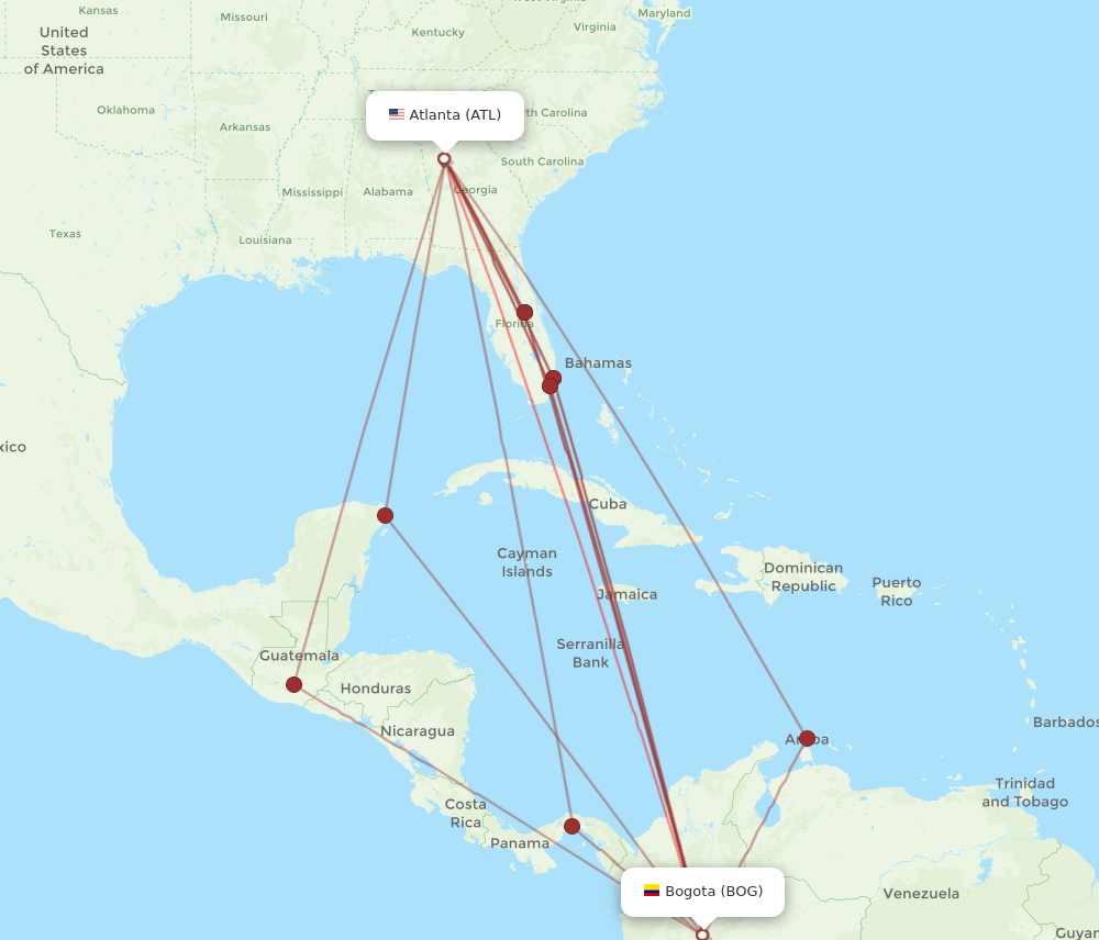 ATL to BOG flights and routes map