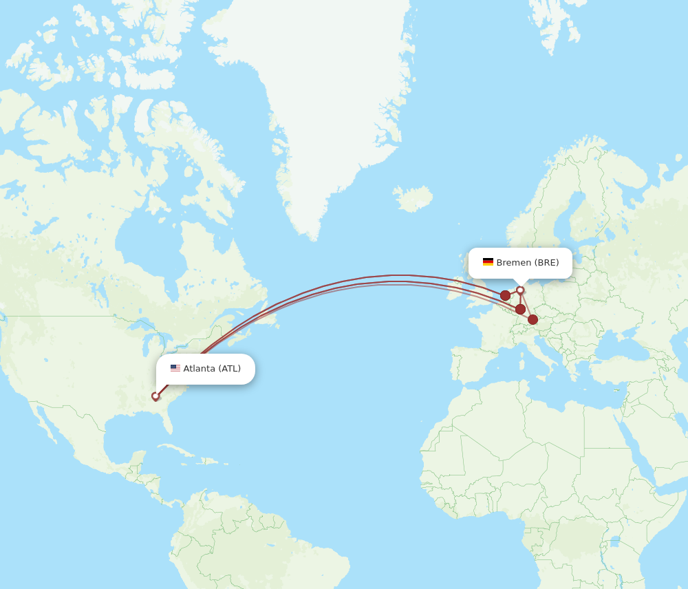 ATL to BRE flights and routes map