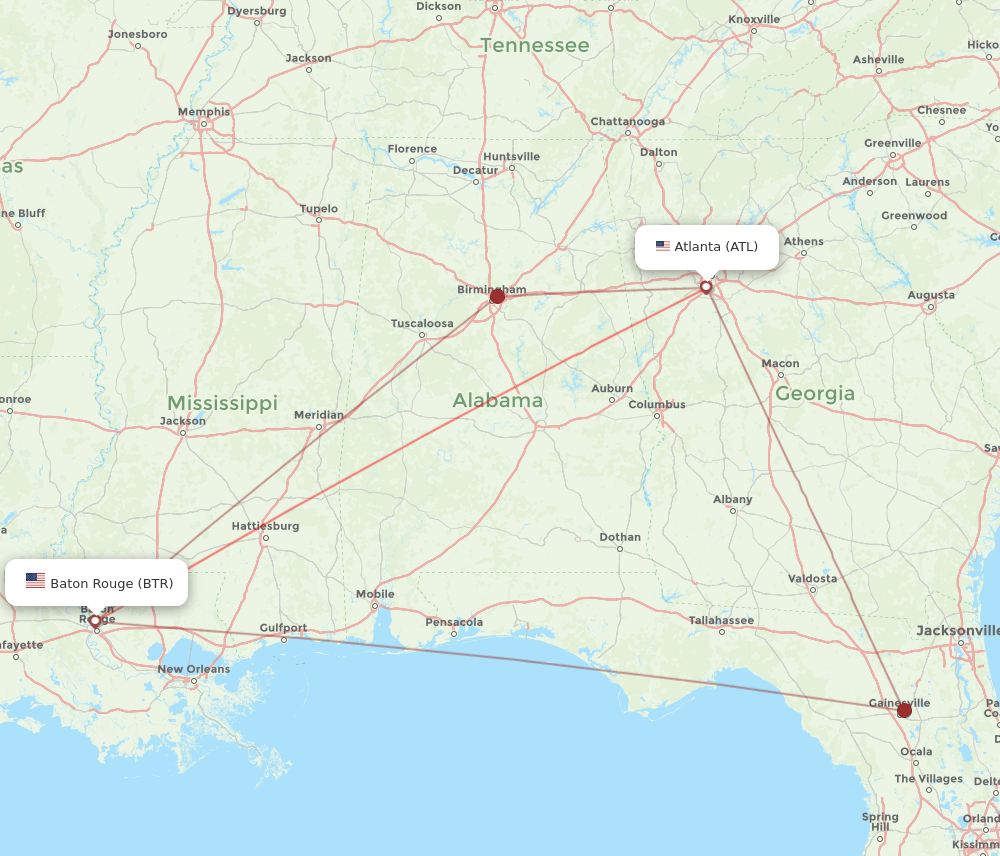 ATL-BTR flight routes