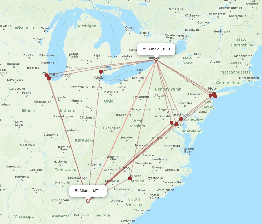 ATL-BUF flight routes