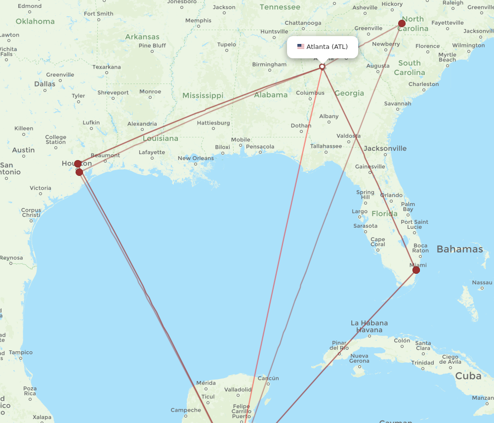 ATL to BZE flights and routes map