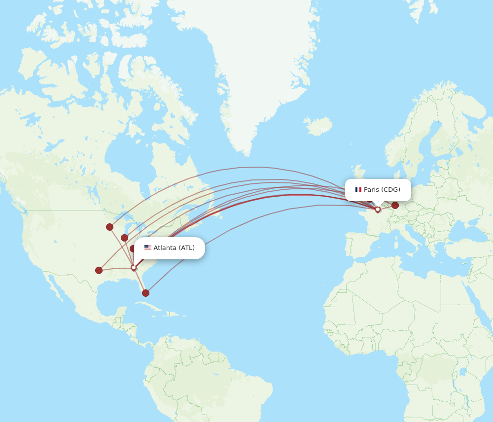 ATL to CDG flights and routes map