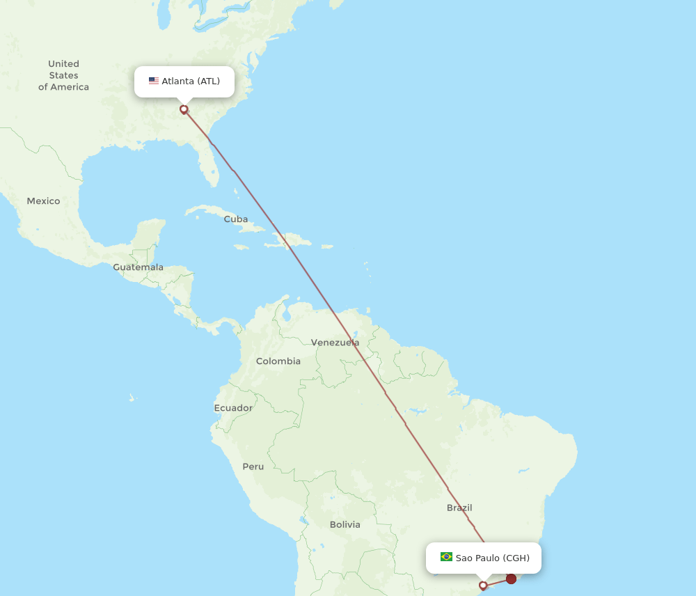 Sao Paulo - Atlanta route map and flight paths