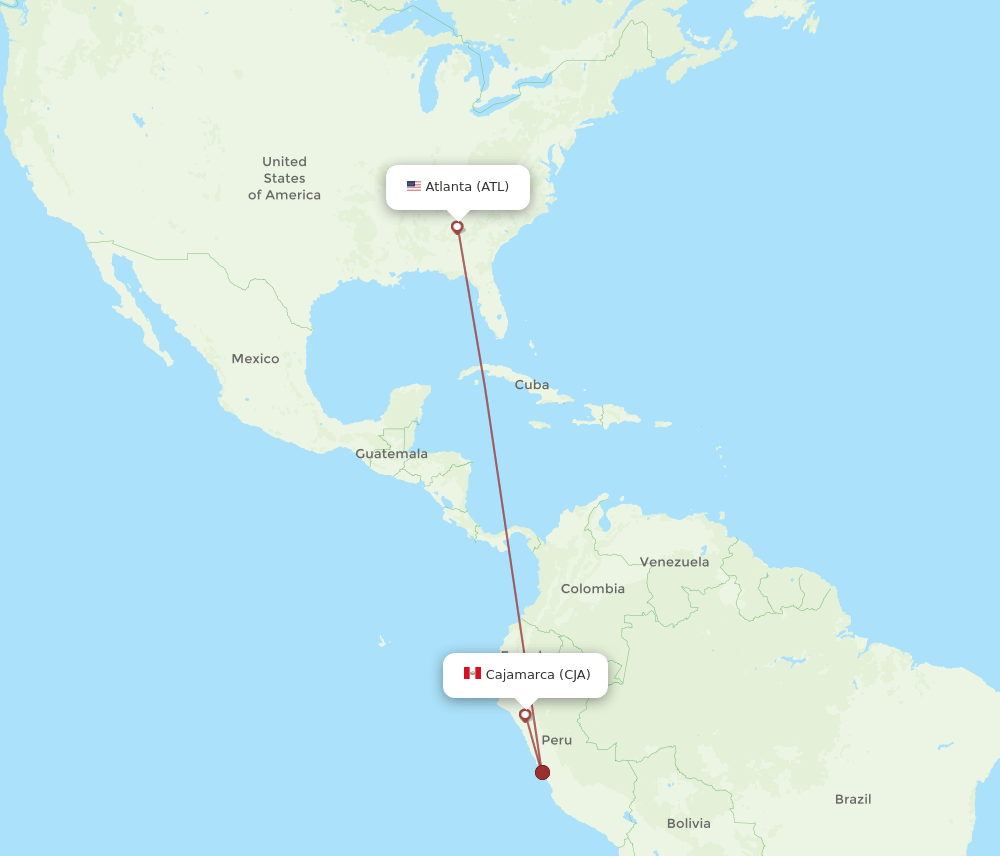 Cajamarca - Atlanta route map and flight paths