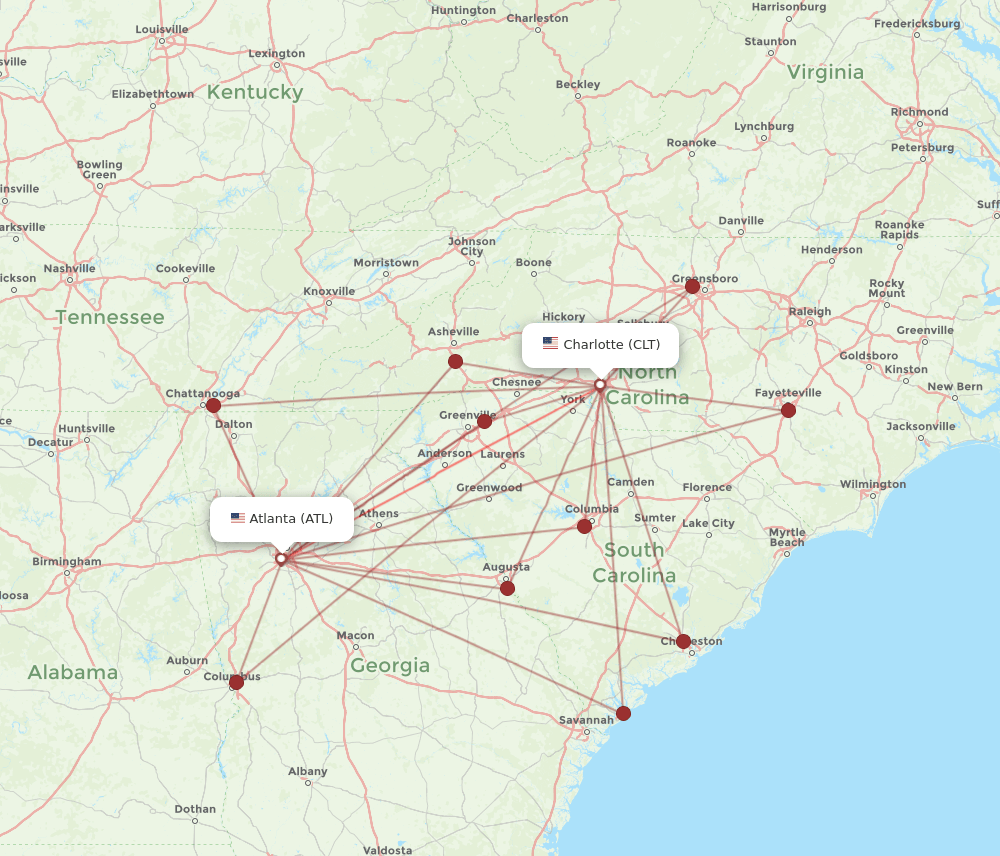 ATL-CLT flight routes