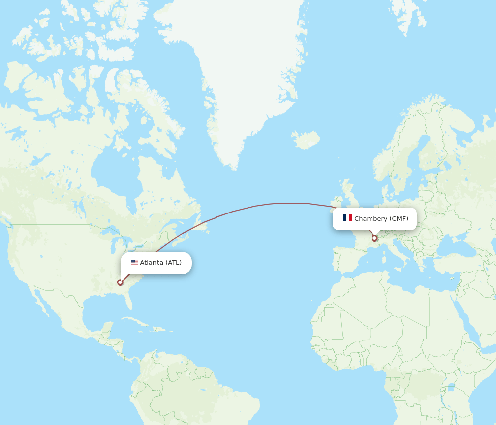 Atlanta - Chambery route map and flight paths