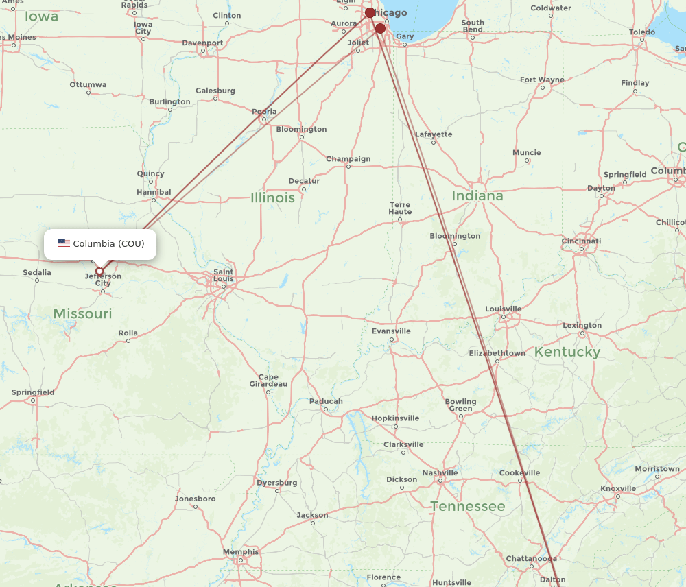 ATL to COU flights and routes map