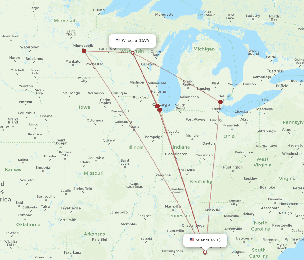 ATL-CWA flight routes