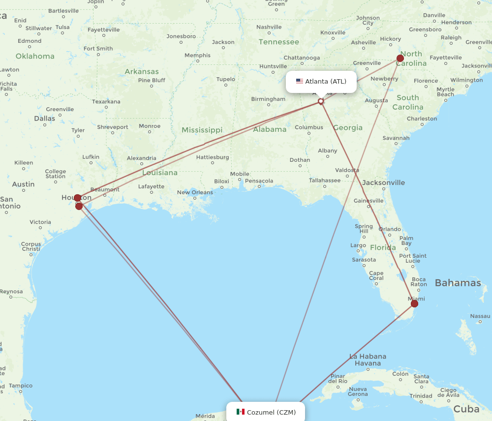 ATL-CZM flight routes