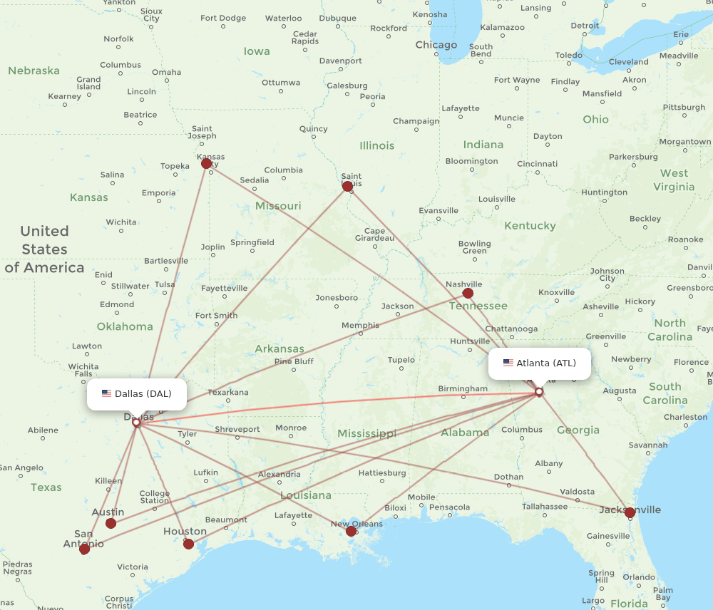 ATL-DAL flight routes