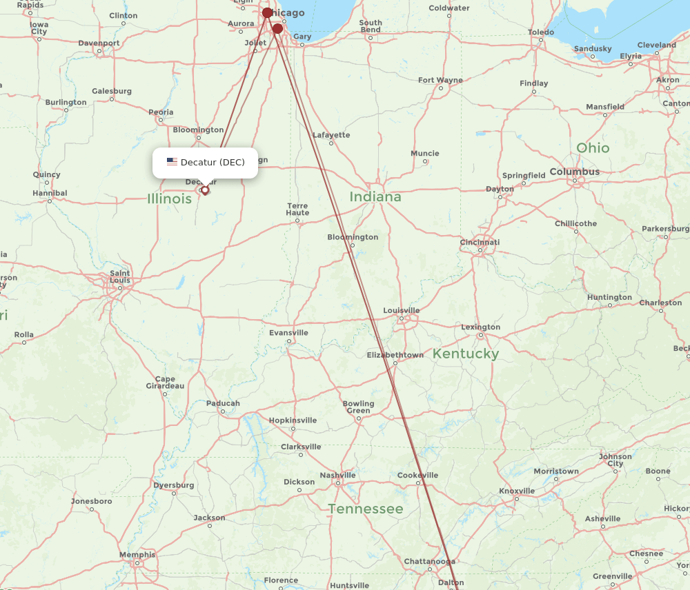 ATL to DEC flights and routes map