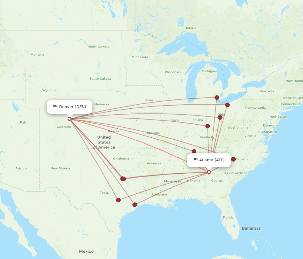 Atlanta - Denver route map and flight paths
