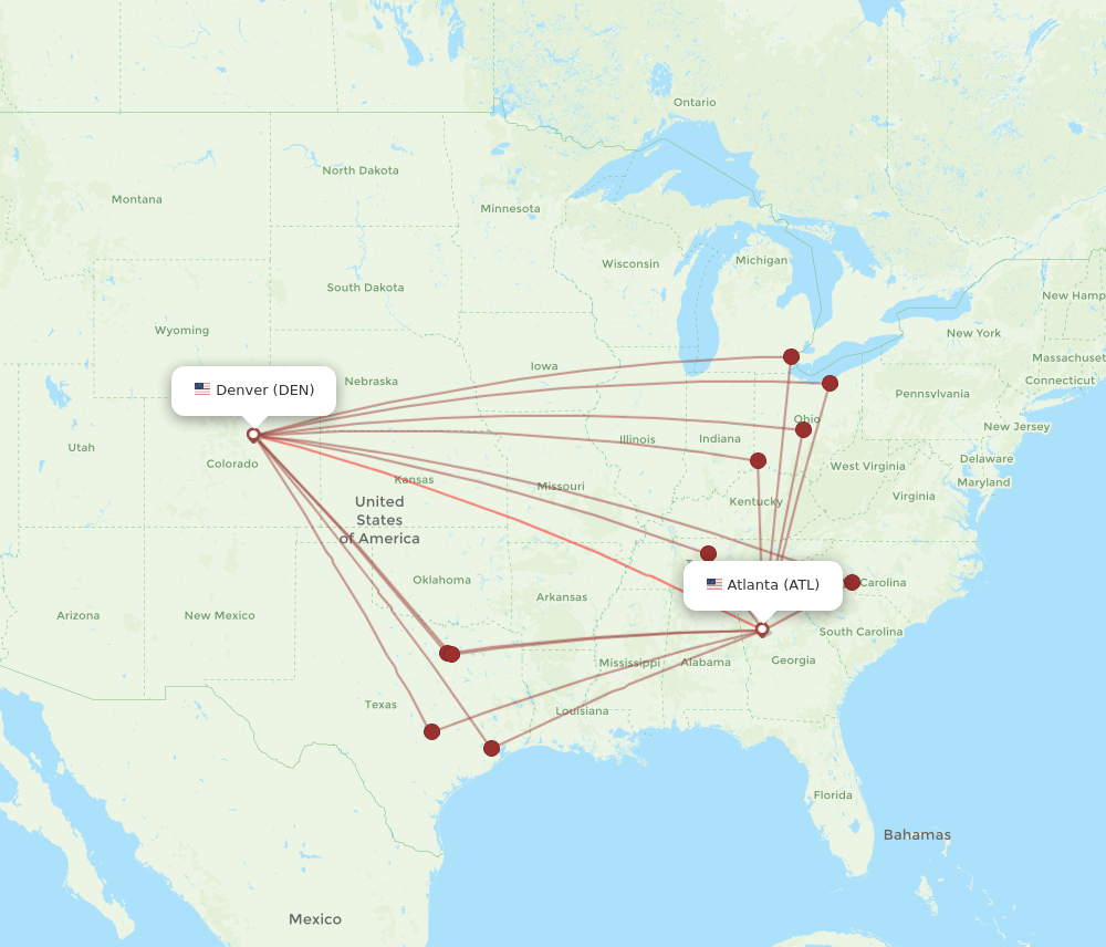 ATL to DEN flights and routes map