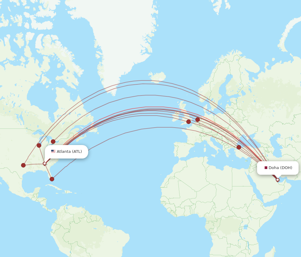 ATL to DOH flights and routes map