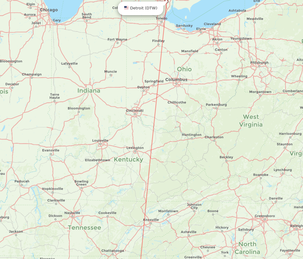 Atlanta - Detroit route map and flight paths