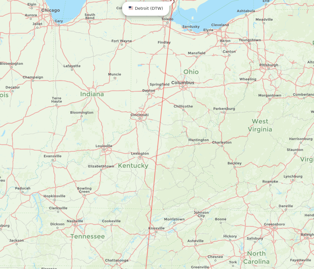 ATL to DTW flights and routes map