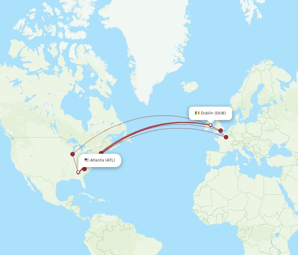 ATL to DUB flights and routes map