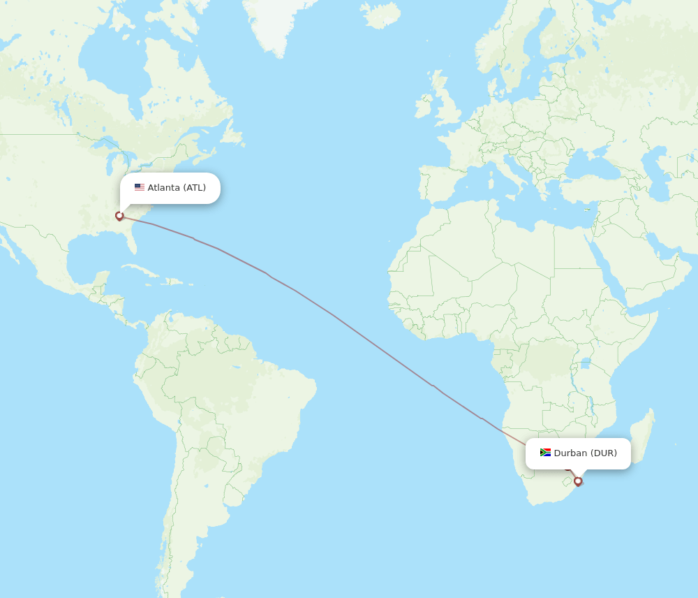 ATL to DUR flights and routes map