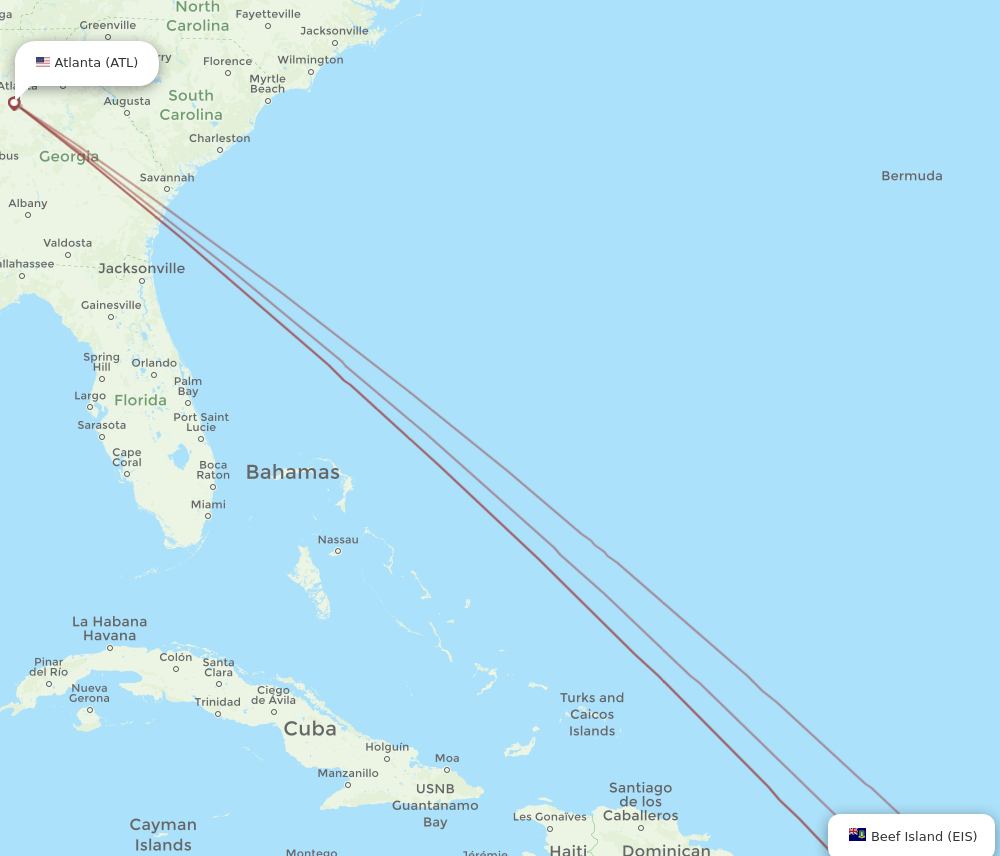 ATL to EIS flights and routes map