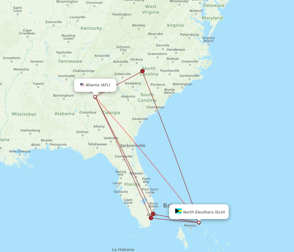 ATL to ELH flights and routes map