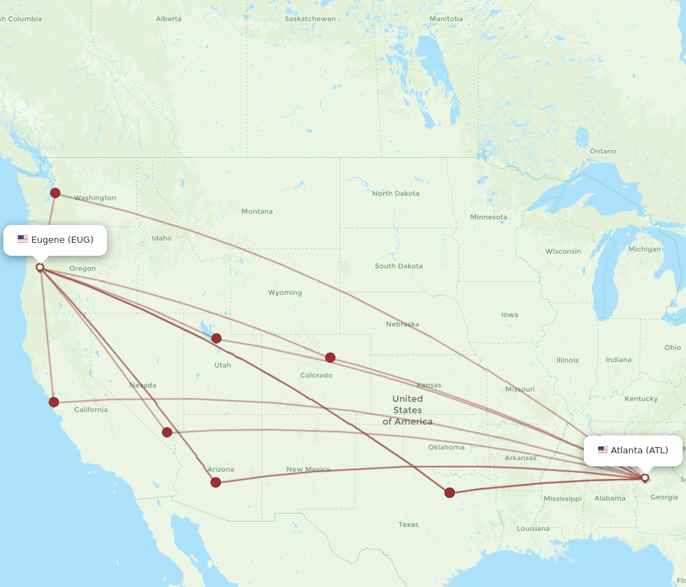 ATL-EUG flight routes