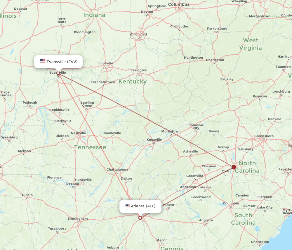 ATL to EVV flights and routes map