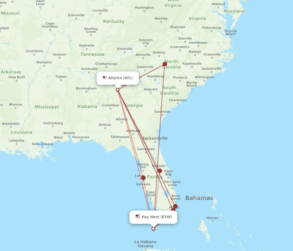 ATL-EYW flight routes