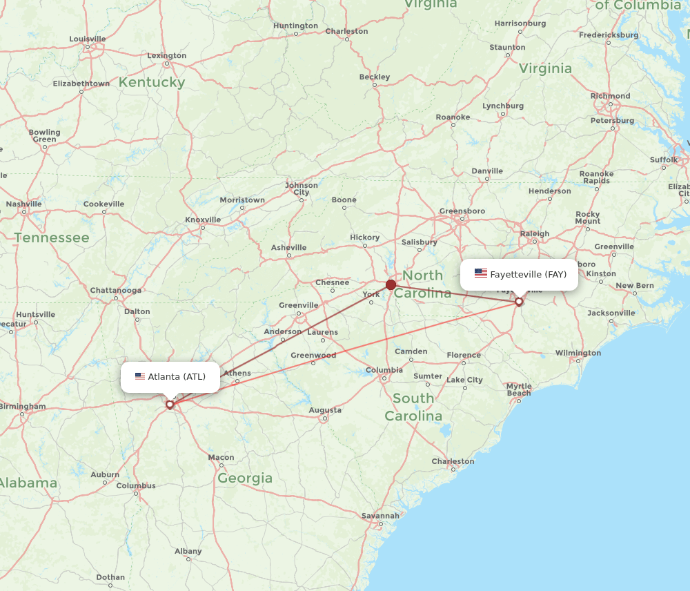 ATL to FAY flights and routes map