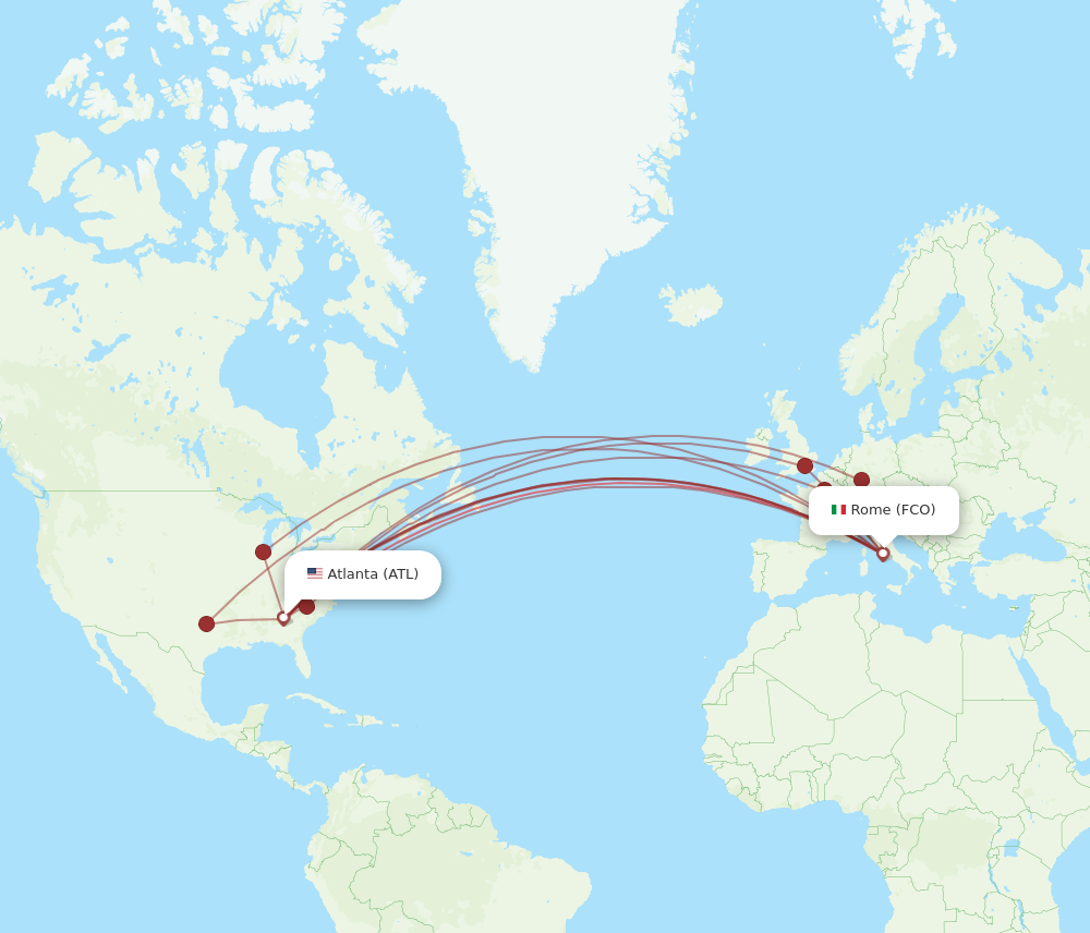 ATL to FCO flights and routes map