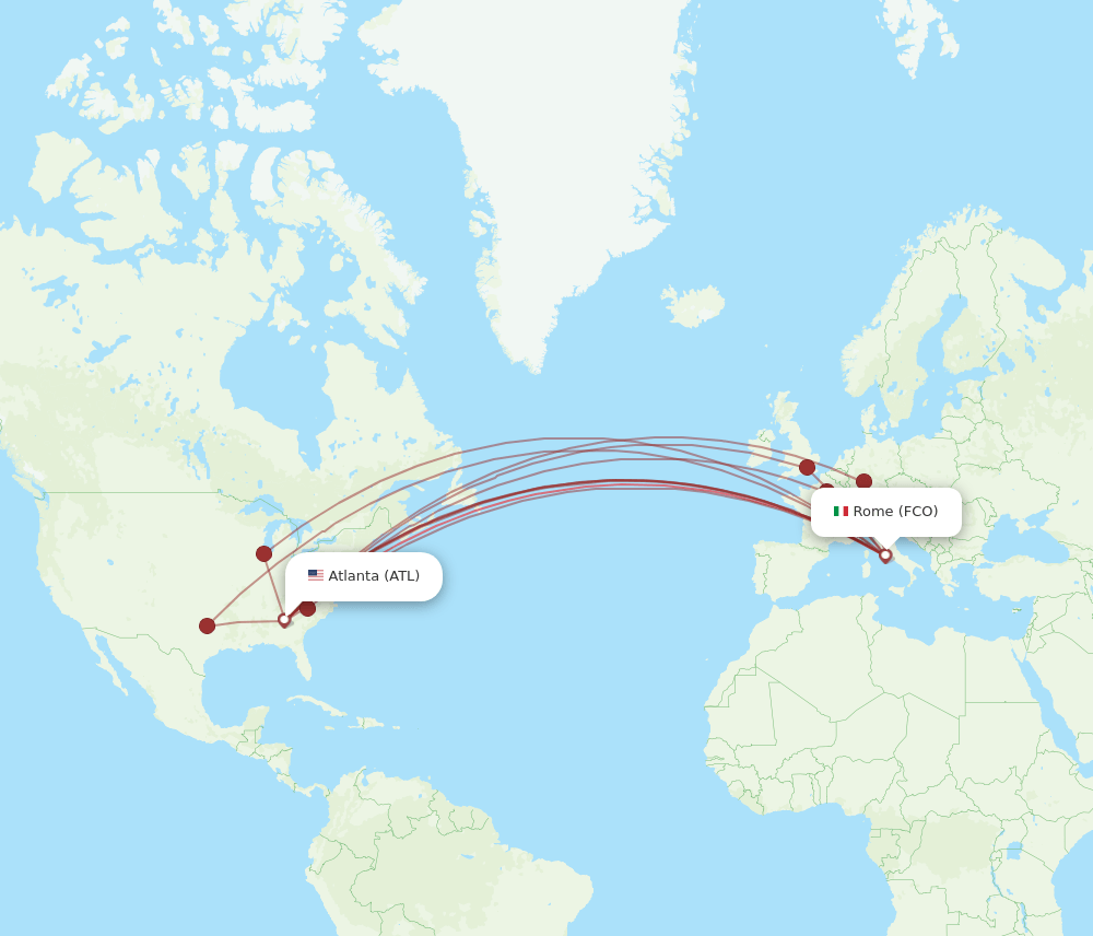 ATL to FCO flights and routes map