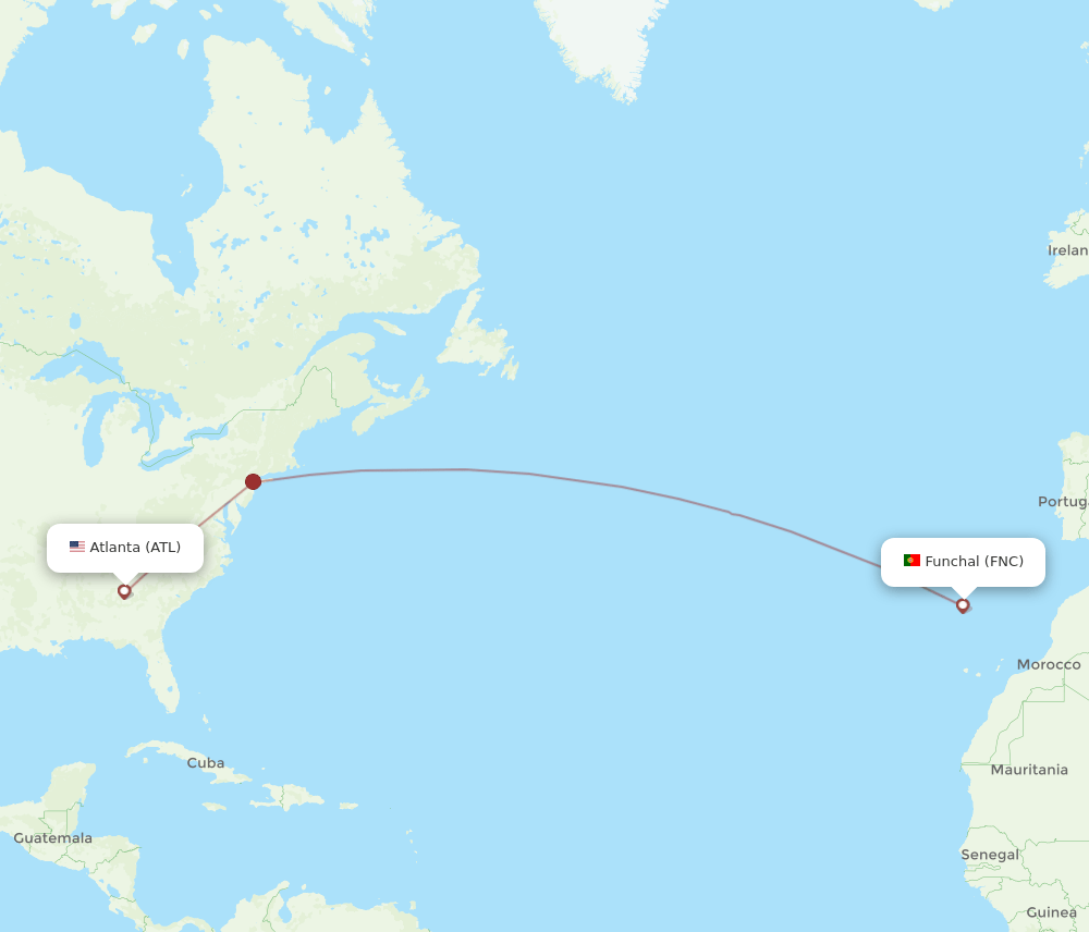 Funchal - Atlanta route map and flight paths