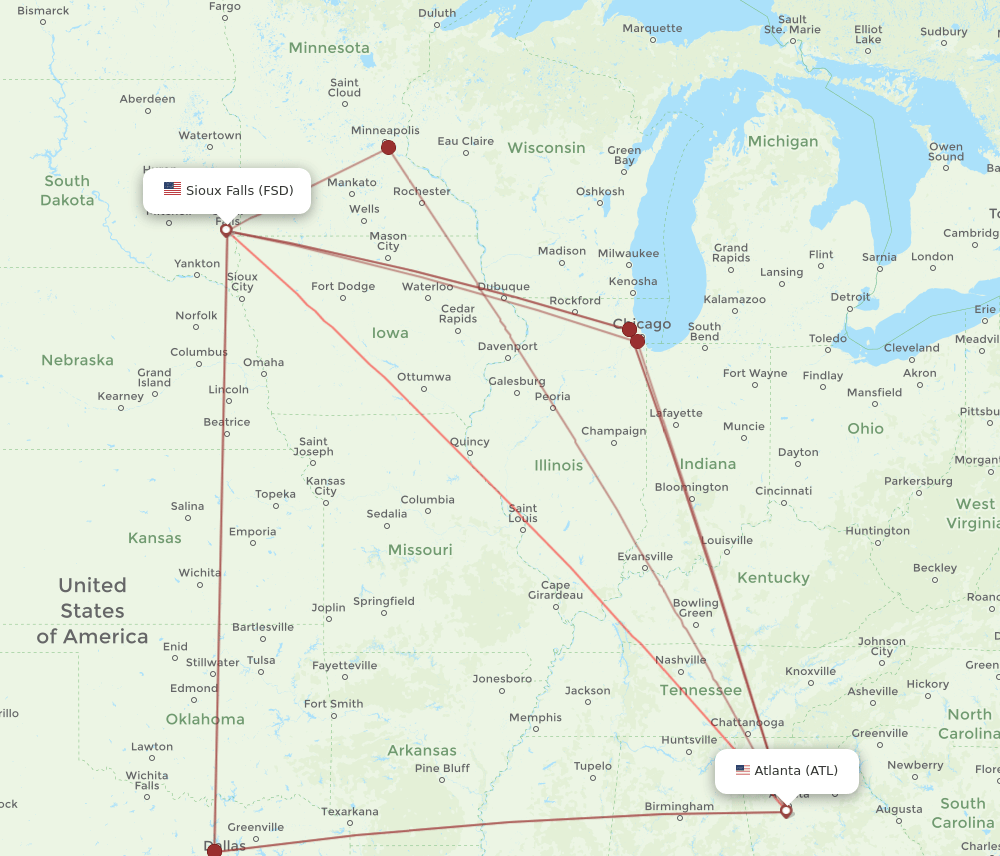 ATL-FSD flight routes
