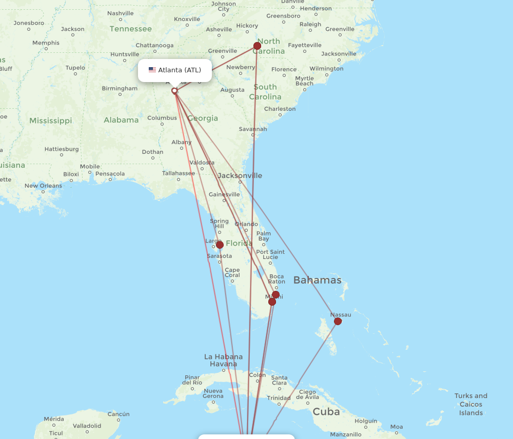 ATL to GCM flights and routes map