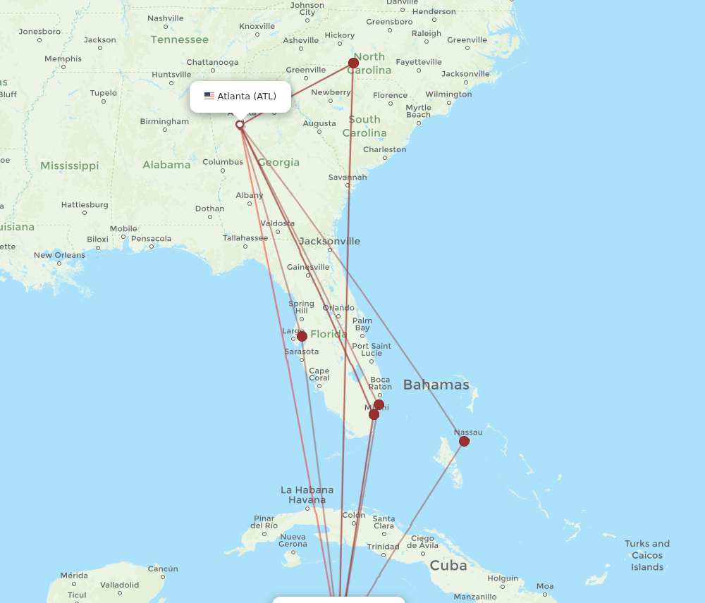 ATL-GCM flight routes