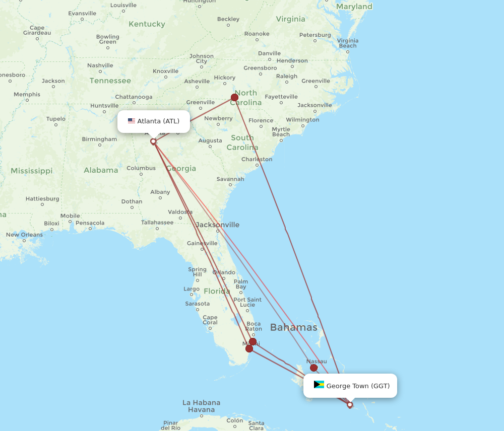 ATL to GGT flights and routes map
