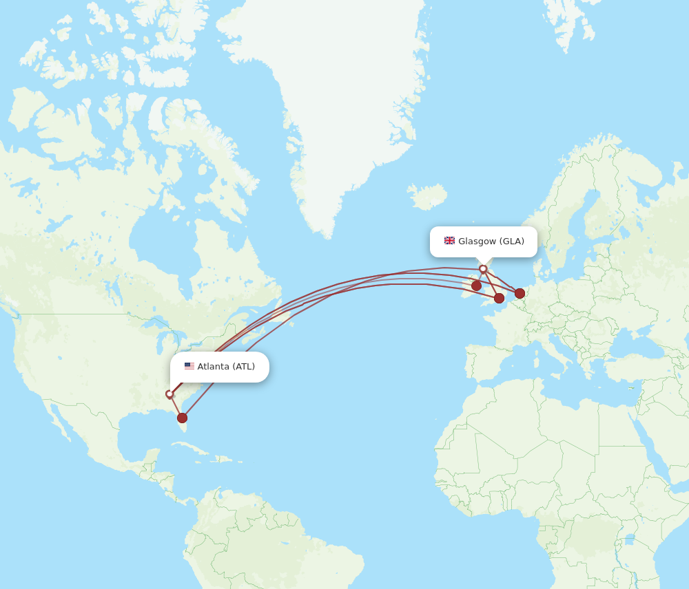ATL to GLA flights and routes map