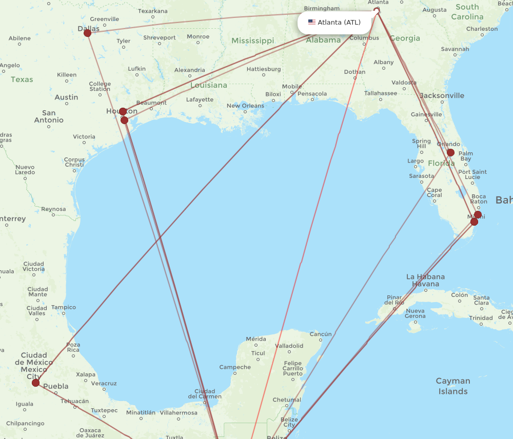 ATL to GUA flights and routes map