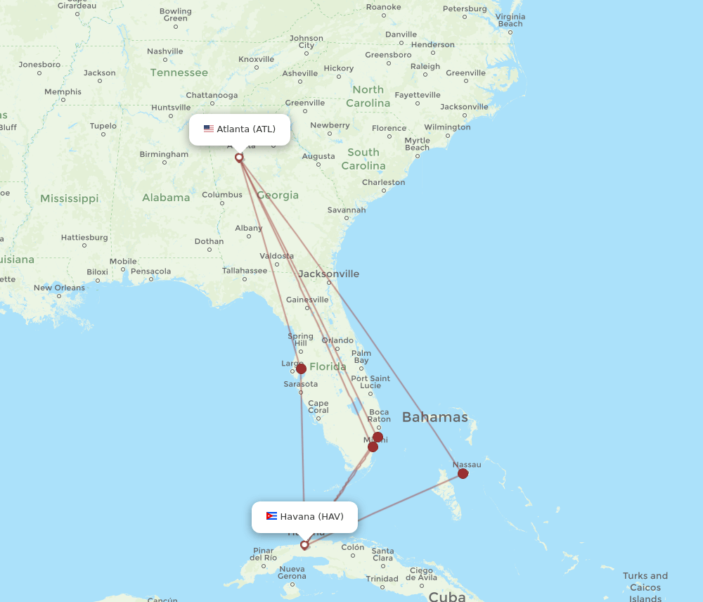 ATL-HAV flight routes