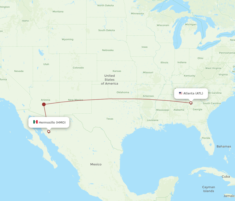 ATL to HMO flights and routes map