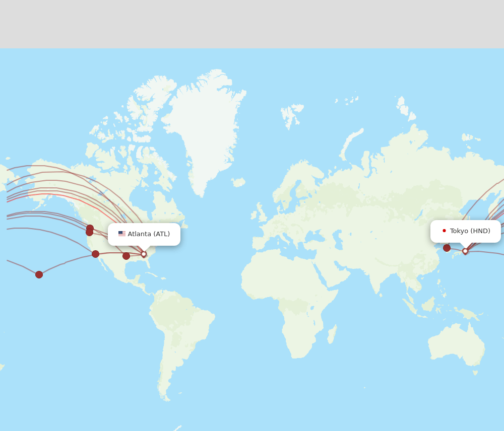 ATL to HND flights and routes map