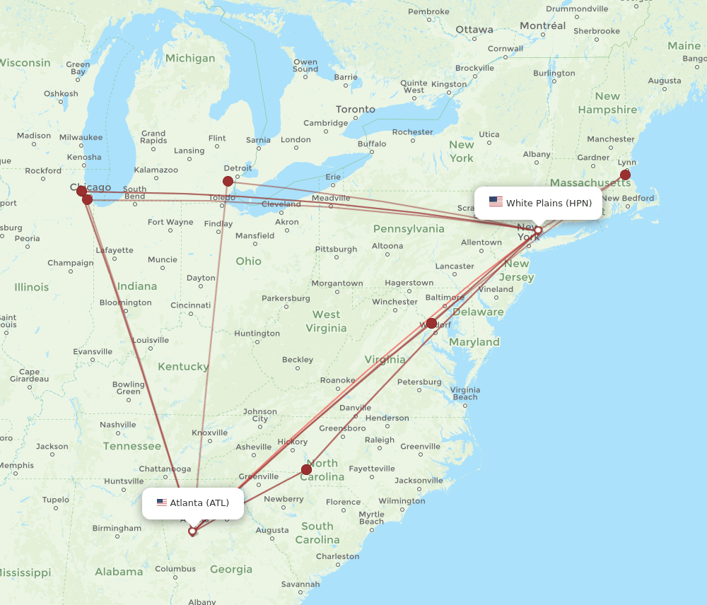 ATL-HPN flight routes