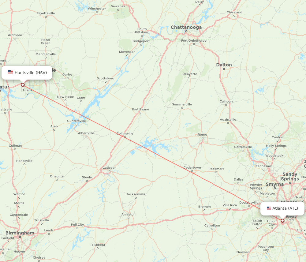 Atlanta - Huntsville route map and flight paths